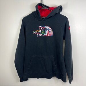 Womens THE NORTH FACE Black Sweatshirt Sz M Hoodie International Flag Logo